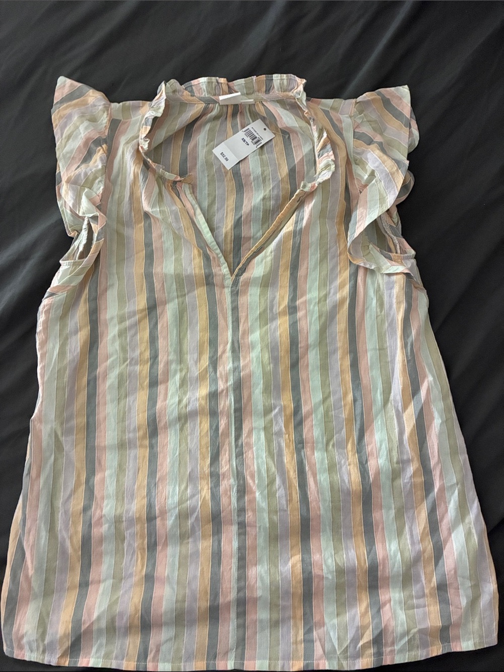 GAP Sleeveless Ruffle Stripe V-Neck Top - Pastel Multi